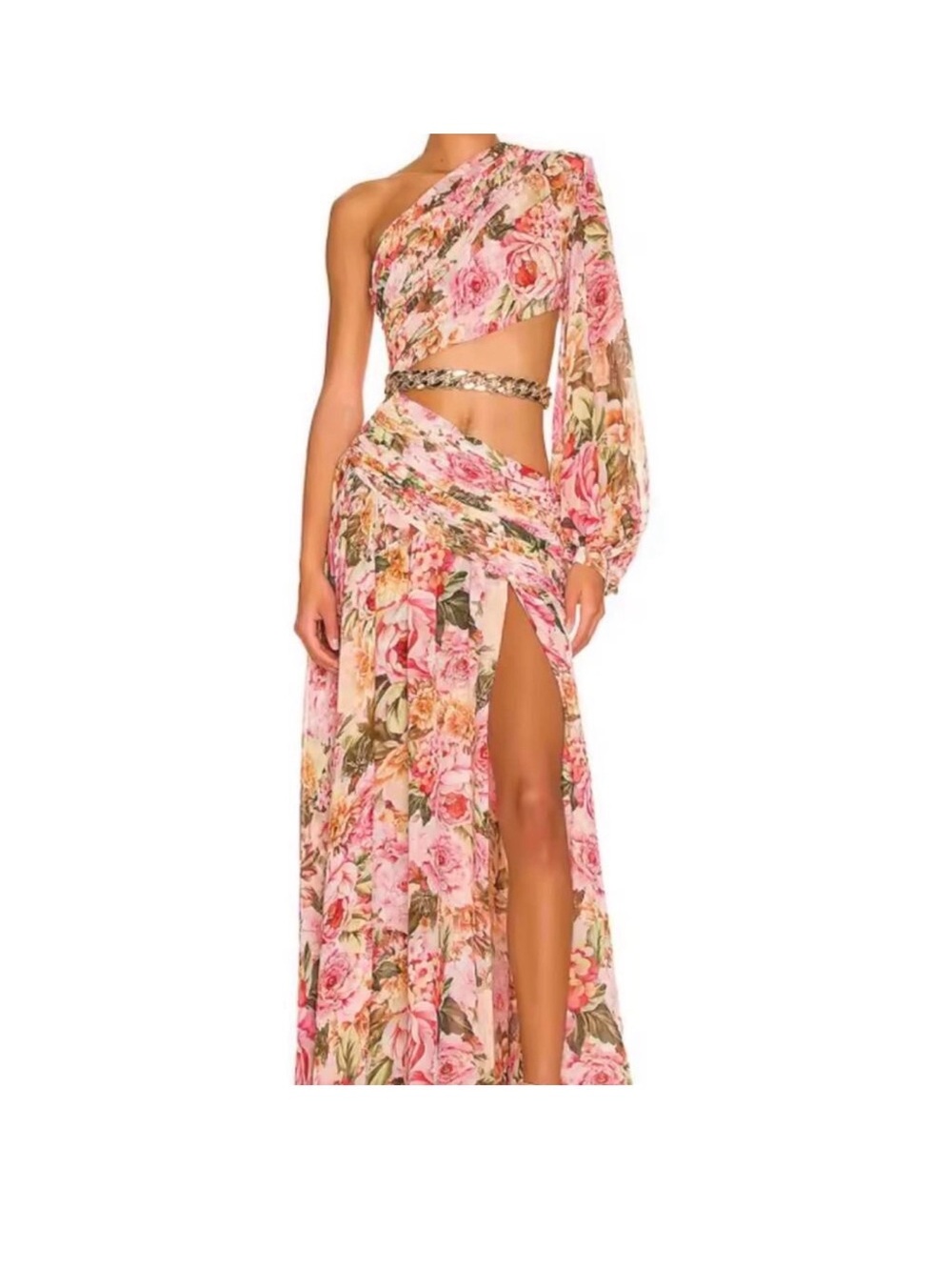 No brand Floral One-Shoulder Cutout Maxi Dress - Pink Rose Print